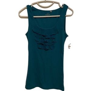 Caslon Lyon Blue Fitted Tee Ruffle Tank Top NEW